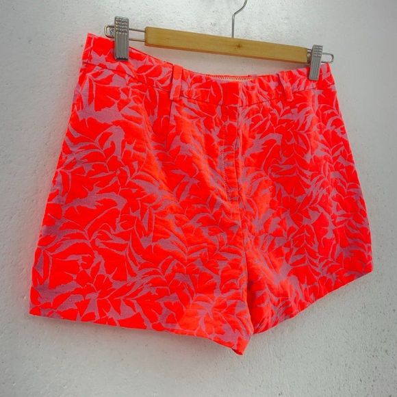 J. Crew Neon Orange Floral Jacquard Mini Shorts - Picture 2 of 6